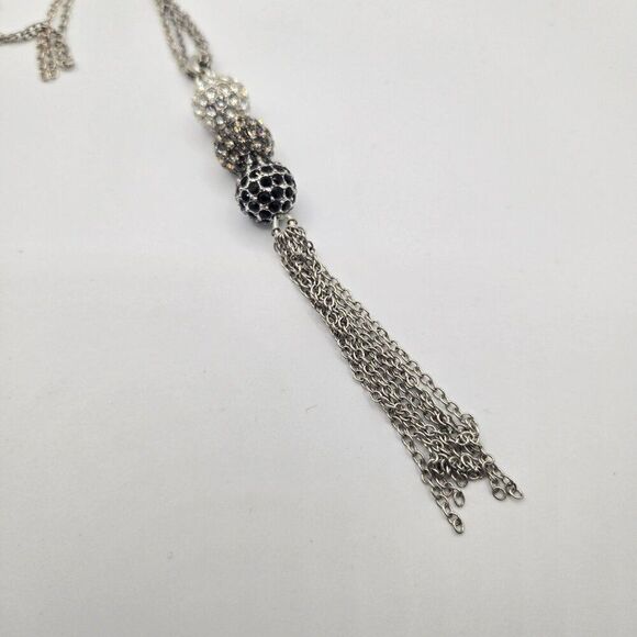 Touchstone Crystal Swarovski Crystal Silver Chain Necklace Y Dop Lariat Tassel P - Picture 2 of 4